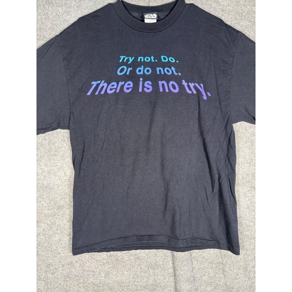 VTG Star Wars Yoda Quote T-Shirt Mens Large Black Double Sided Graphic Tee